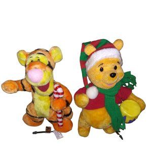 VTG Disney Winnie The Pooh and Tigger Santa's Best Plush Animated Ornament Lot